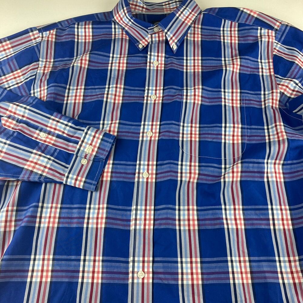 Brooks Brothers 1818 Shirt Mens 2XL Blue Plaid Supima Cotton Non Iron